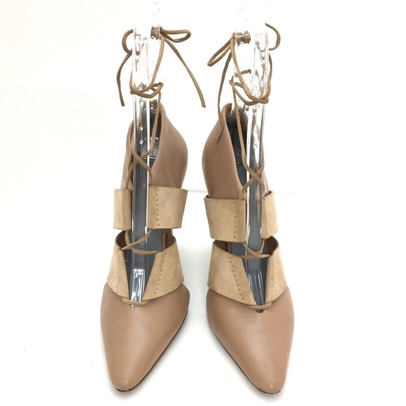 Alexander Wang Mila Lace up Ankle High Heel Pumps in Nude Beige - Picture 4 of 13